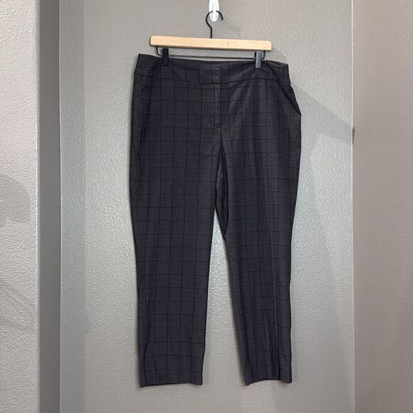 Ann Taylor Factory Black Windowpane Plaid Pull On Ankle Trouser Pants - Picture 1 of 8